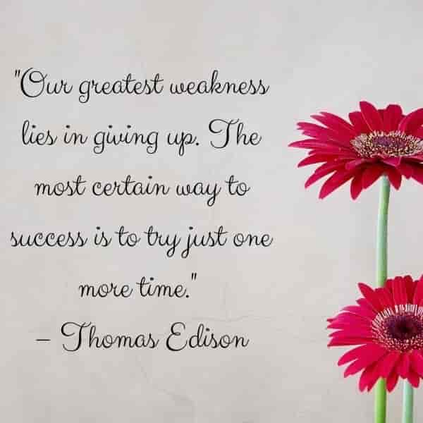 Our greatest weakness lies in giving up. The most certain way to success is to try just one more time