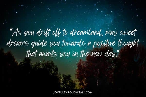 As you drift off to dreamland, may sweet dreams guide you towards a positive thought that awaits you in the new day