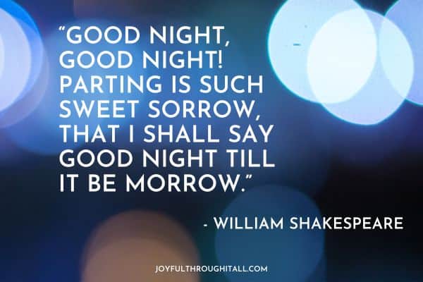 “Good night, good night! Parting is such sweet sorrow, that I shall say good night till it be morrow.” - William Shakespeare