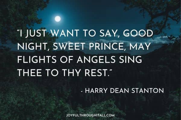 “I just want to say, good night, sweet prince, may flights of angels sing thee to thy rest.” - Harry Dean Stanton