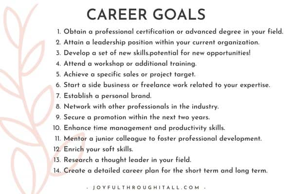 list of career goals