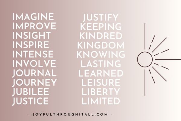 list of inspirational 7 letter words from i to l