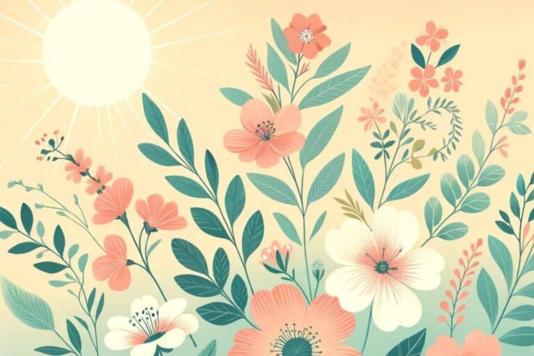 a collection of flowers and the sun