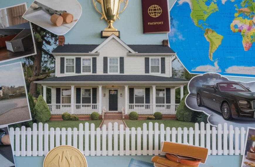 a vision board with a dream life depicted